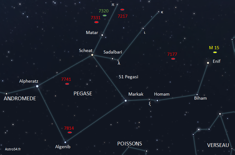 Les étoiles et objets du ciel profond de Pégase