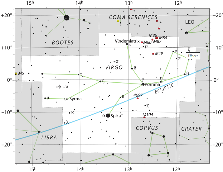 Carte de la constellation de la Vierge