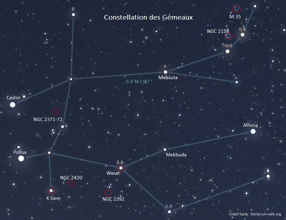 Carte de la constellation des Gémeaux