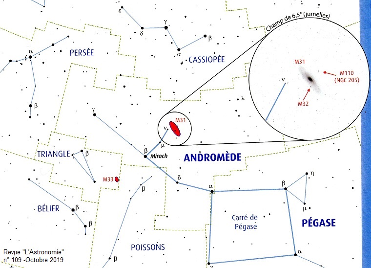 Schéma de la constellation de Pégase et d'Andromème pour pouvoir trouver la
   galaxie d'Andromède  - M31